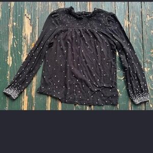 Lucky brand Black & white polka dot blouse with ruffle collar and long sleeve